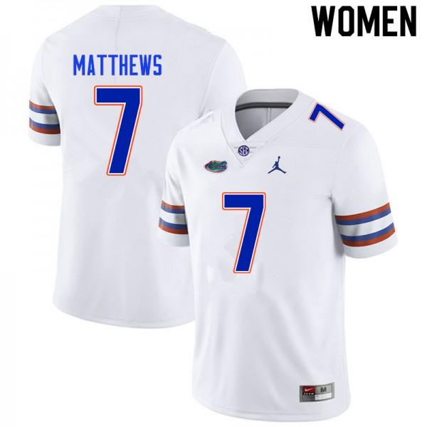 Women #7 Luke Matthews Florida Gators College Football Jersey White